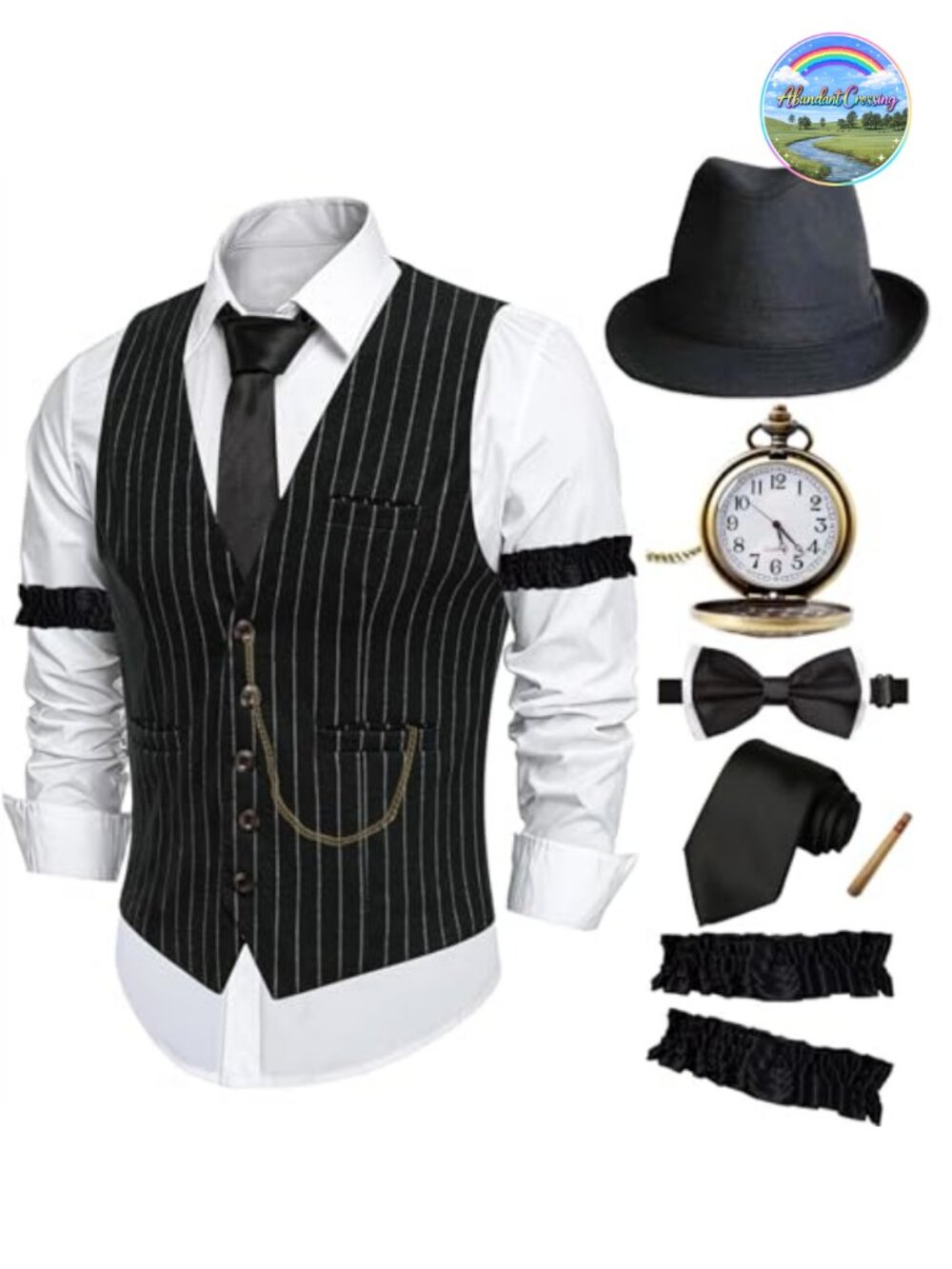 1920s Mens Costume Cotton Blend Vest Newsboy Hat Gatsby Set